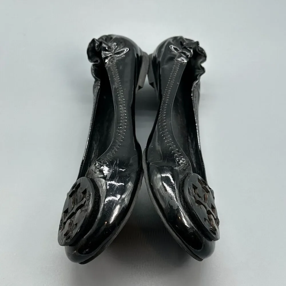 Tory Burch Reva Women's 6.5 Black Patent Leather Ballet Flats Slip-On Closed Toe
